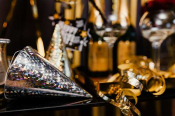 New Years Eve party - shiny golden decorations New Years Eve party - shiny golden decorations