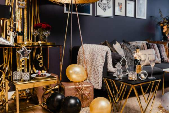 New Years Eve party - shiny golden decorations New Years Eve party - shiny golden decorations