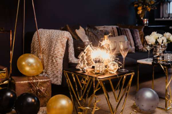 New Years Eve party - shiny golden decorations New Years Eve party - shiny golden decorations