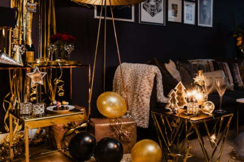 New Years Eve party - shiny golden decorations New Years Eve party - shiny golden decorations