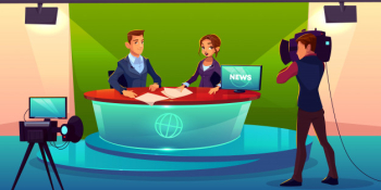 Newscasters team live broadcast cartoon. Free Vector Newscasters team live broadcast cartoon. Free Vector