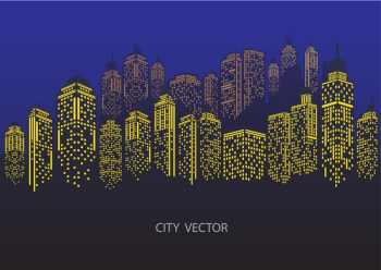  Night city Urban landscape. Blue city silhouette.