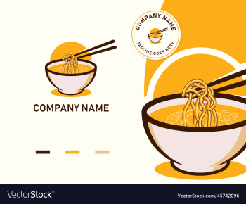 noodles bowl with chopstick logo design template