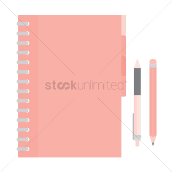 Notebook with pen and pencil
