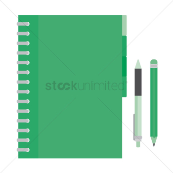 Notebook with pen and pencil