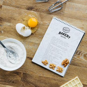 Notepad mockup with kitchen and recipe concept