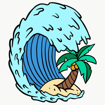 Ocean waves with coconut tree sticker design element | Free  transparent png - 2358370