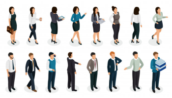 Office people in business clothing in various posture with accessories isometric set isolated Free Vector