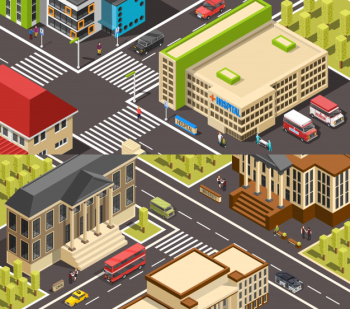 Official buildings isometric banners Free Vector