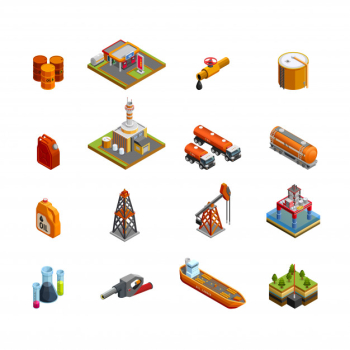 Oil industry isometric icons set Free Vector Oil industry isometric icons set Free Vector