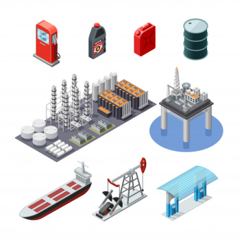 Oil industry isometric icons set Free Vector Oil industry isometric icons set Free Vector