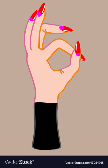ok hand gesture female hand with long red nails