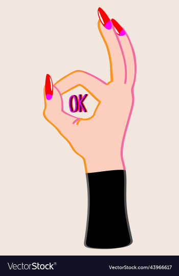 ok hand gesture female hand with long red nails