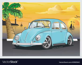 old classic beetle at seaside sunset poster design old classic beetle at seaside sunset poster design