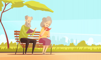 Old couple reading in park Free Vector Old couple reading in park Free Vector