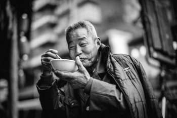 Old Man Eating on Bowl Old Man Eating on Bowl