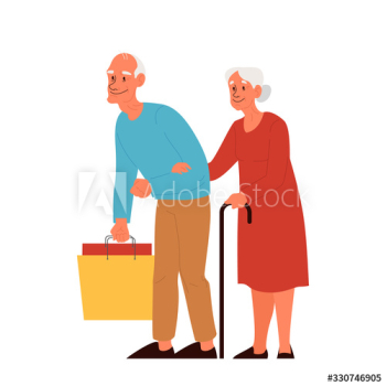 Old people in supermarket with shopping bag