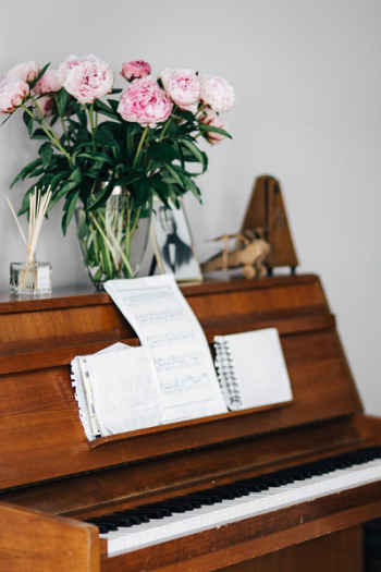 Old piano with sheet music Old piano with sheet music