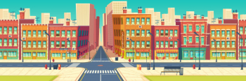 Old quarter street, city historical center district in modern metropolis cartoon Free Vector