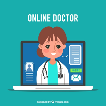 Online doctor concept with female doctor in laptop