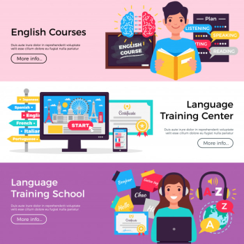 Online language courses banner collection Free Vector Online language courses banner collection Free Vector