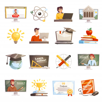 Online learning icons set Free Vector Online learning icons set Free Vector
