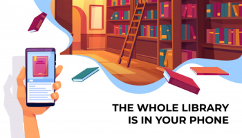 Online library app for reading banner Free Vector