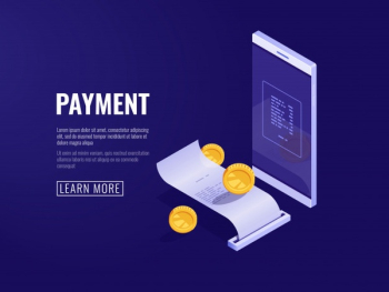Online payment concept with mobile phone and paper receipt, electron bill and billing system 