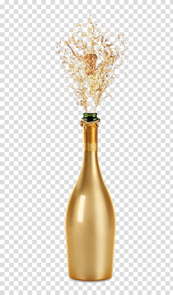 Opened glass bottle illustration, Champagne Wine glass Fizz, Gold champagne transparent background PNG clipart