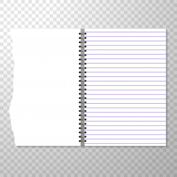 Opened notebook template with lined and blank page.