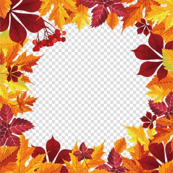 Orange and red leaves border, Maple leaf background transparent background PNG clipart