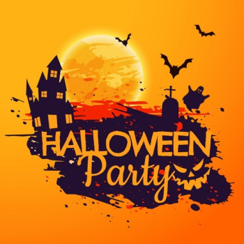 Orange background for halloween with a haunted house