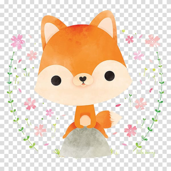Orange fox illustration, Japanese Red fox Rabbit Illustration, Hand-painted watercolor cute fox. transparent background PNG clipart