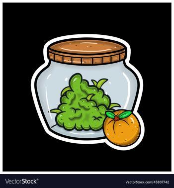 orange fruit flavor with cartoon mascot of weed