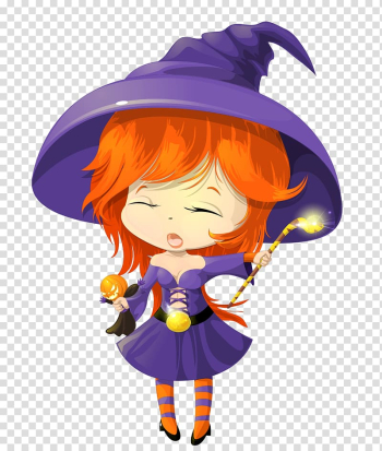 Orange-haired girl witch illustration, Witchcraft , Cute Purple Witch transparent background PNG clipart