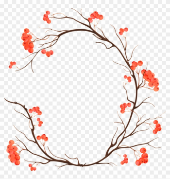 Orange Pink Flowers Hand Drawn Garland Decorative Elements - Christmas Border Painted Png