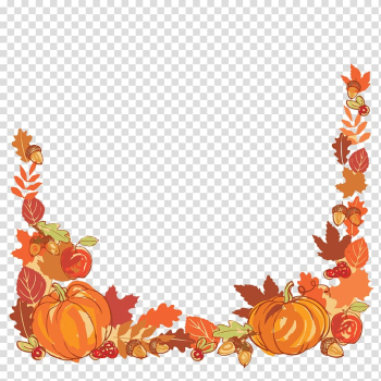 Orange squash border illustration, Thanksgiving Autumn leaf color , Painted pumpkin transparent background PNG clipart