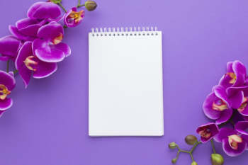 Orchid flowers with empty notepad mock-up Free Photo