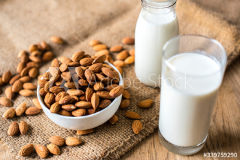Organic almond milk and almonds Organic almond milk and almonds