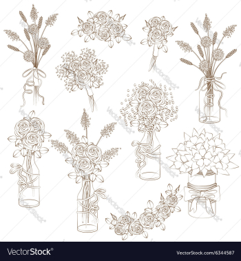Outline rustic bouquets vector image Outline rustic bouquets vector image