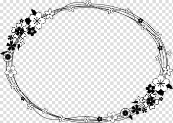 Oval white and black flowers wreath illustration, Black and white , Black lace border round transparent background PNG clipart