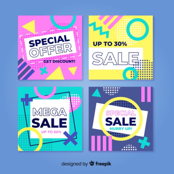 Pack of colorful sales banner memphis style Free Vector Pack of colorful sales banner memphis style Free Vector