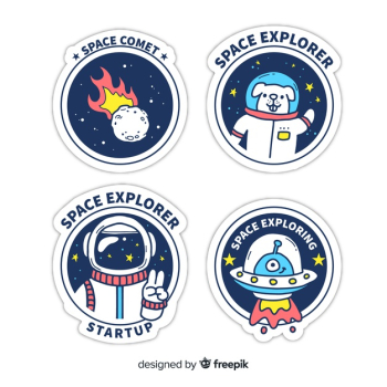 Pack of hand drawn space stickers Free Vector Pack of hand drawn space stickers Free Vector