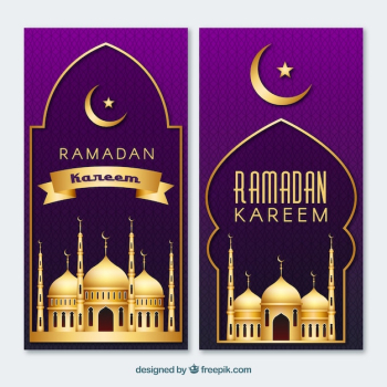 Pack of ramadan banners with golden mosques Pack of ramadan banners with golden mosques