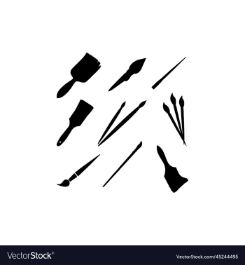 paint brush collection set silhouette icon
