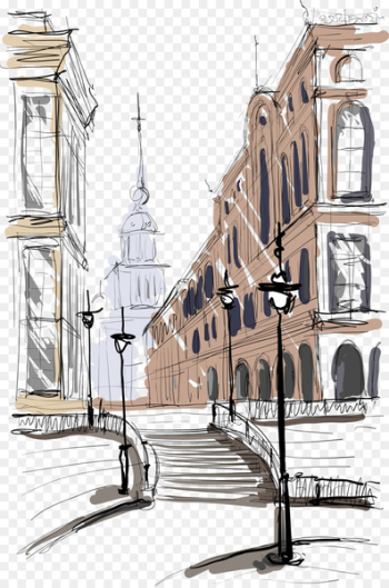 Painting Architecture Drawing Building - Color Ink town 