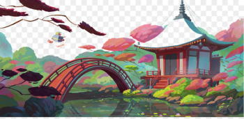 Painting Art Animation Illustration - Painted Forest pavilion bridge background 