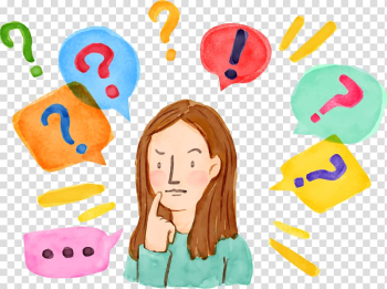 Painting of woman, Question Study skills Learning Information Business, Watercolor character thinking process transparent background PNG clipart