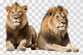 Pair of adult Lions - PNG transparent background