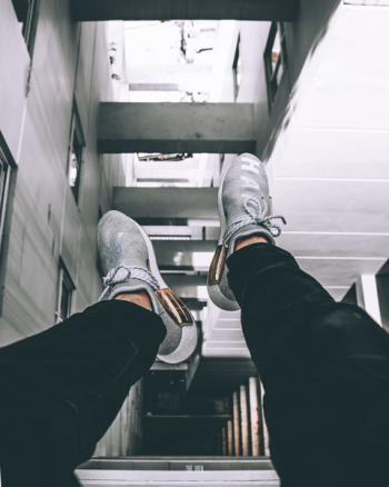Pair of Gray-and-white Athletic Shoes